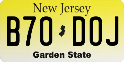 NJ license plate B70DOJ
