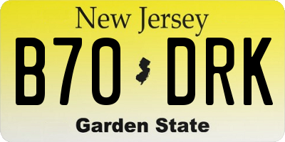 NJ license plate B70DRK