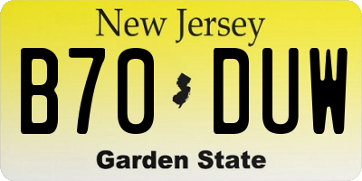 NJ license plate B70DUW