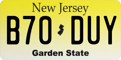 NJ license plate B70DUY