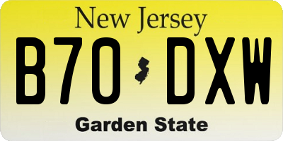 NJ license plate B70DXW