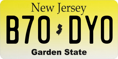 NJ license plate B70DYO