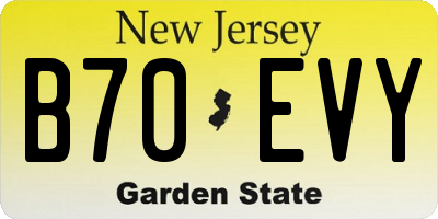 NJ license plate B70EVY