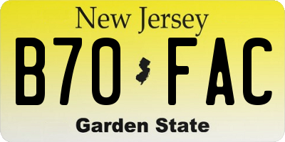 NJ license plate B70FAC