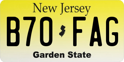 NJ license plate B70FAG