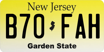 NJ license plate B70FAH