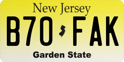 NJ license plate B70FAK