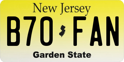 NJ license plate B70FAN
