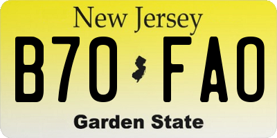 NJ license plate B70FAO