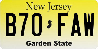 NJ license plate B70FAW