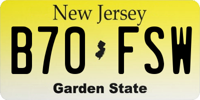 NJ license plate B70FSW