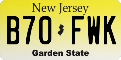 NJ license plate B70FWK