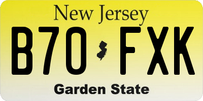 NJ license plate B70FXK
