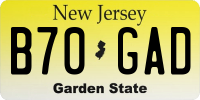 NJ license plate B70GAD