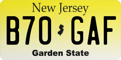 NJ license plate B70GAF