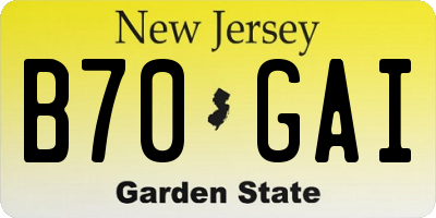 NJ license plate B70GAI