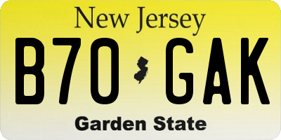 NJ license plate B70GAK