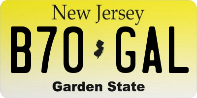 NJ license plate B70GAL
