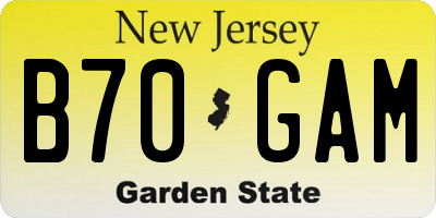 NJ license plate B70GAM
