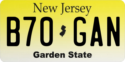 NJ license plate B70GAN