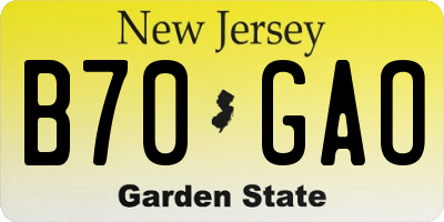 NJ license plate B70GAO