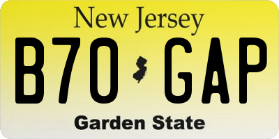 NJ license plate B70GAP