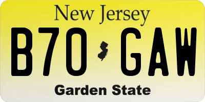 NJ license plate B70GAW