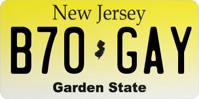 NJ license plate B70GAY
