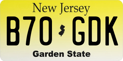 NJ license plate B70GDK