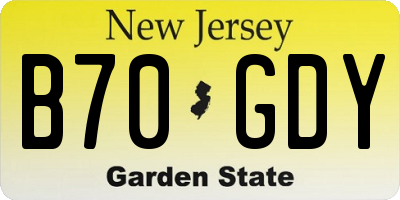 NJ license plate B70GDY