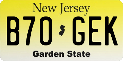NJ license plate B70GEK