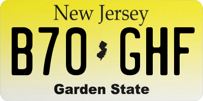 NJ license plate B70GHF