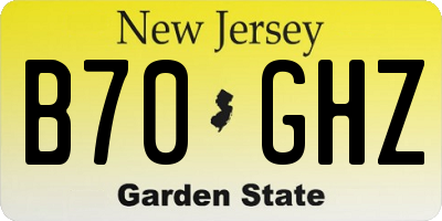 NJ license plate B70GHZ