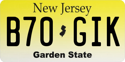 NJ license plate B70GIK
