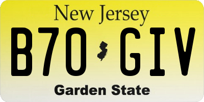 NJ license plate B70GIV