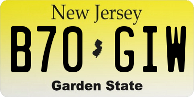 NJ license plate B70GIW