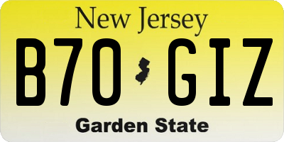 NJ license plate B70GIZ