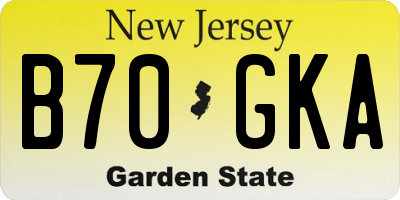 NJ license plate B70GKA