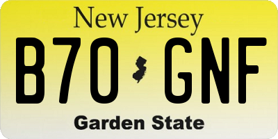 NJ license plate B70GNF