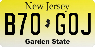 NJ license plate B70GOJ