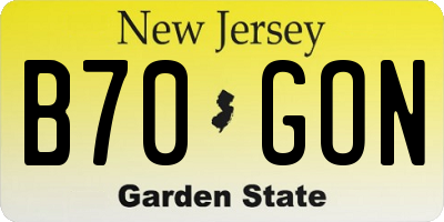 NJ license plate B70GON