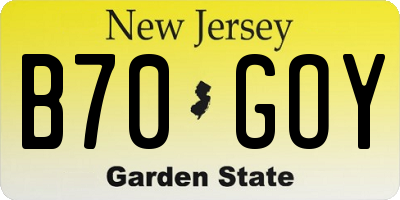 NJ license plate B70GOY