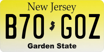 NJ license plate B70GOZ