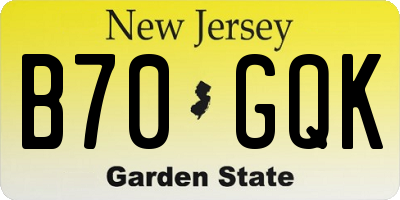 NJ license plate B70GQK