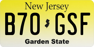 NJ license plate B70GSF