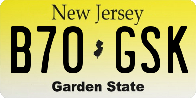 NJ license plate B70GSK