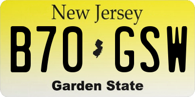 NJ license plate B70GSW