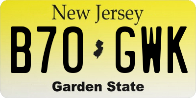 NJ license plate B70GWK