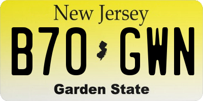 NJ license plate B70GWN