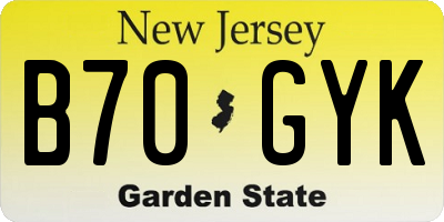 NJ license plate B70GYK
